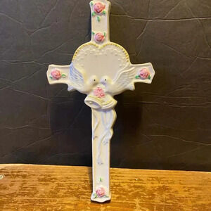 Vintage Porcelain Peaceful Love Roses Birds Cross/Love Jesus